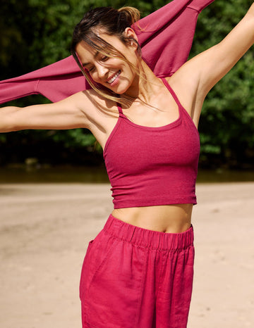 Spacedye Slim Racerback Crop Tank - Berry Red Hthr