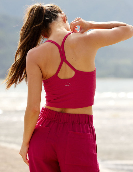 Spacedye Slim Racerback Crop Tank - Berry Red Hthr