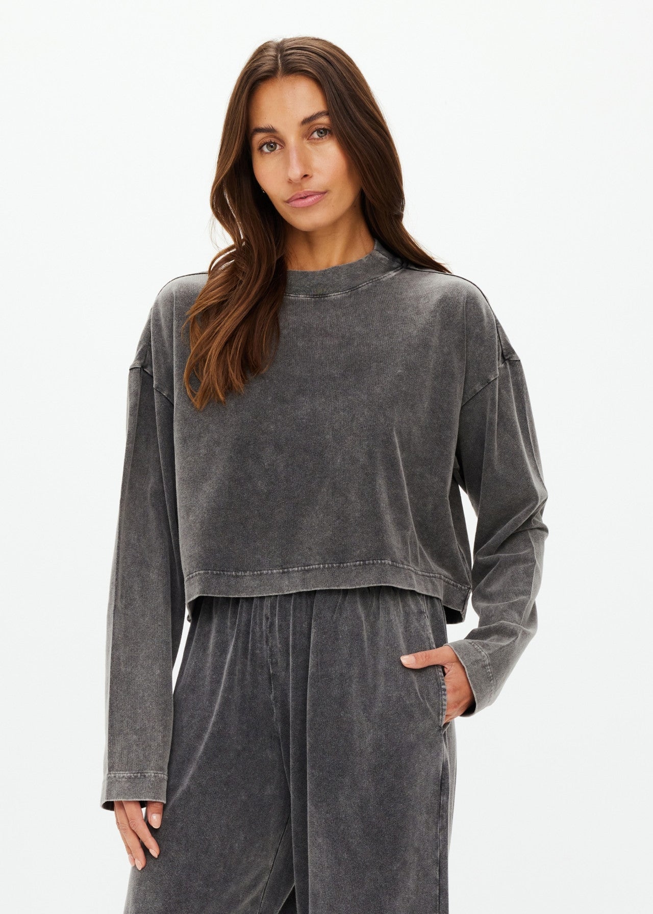 Soho Cropped Long Sleeve Top - Grey