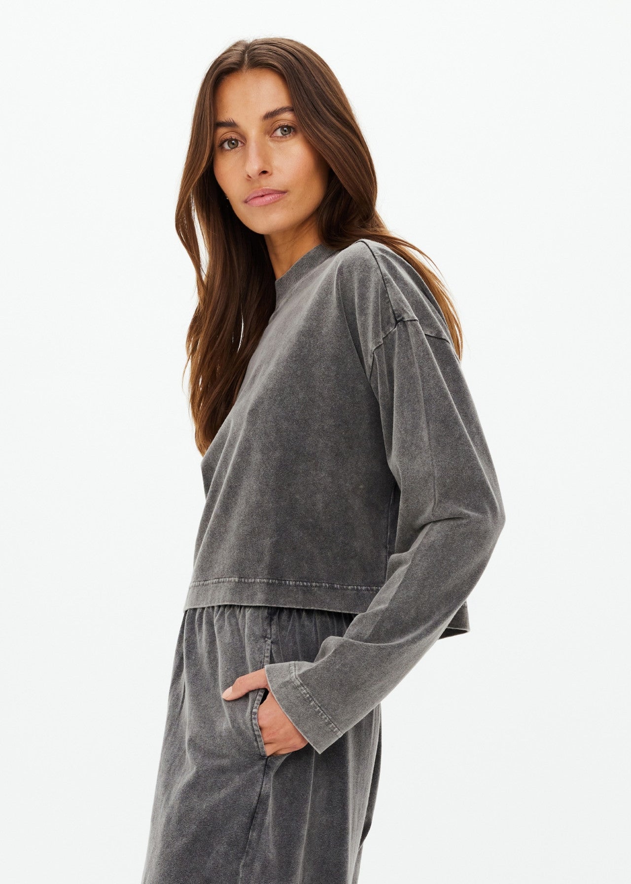 Soho Cropped Long Sleeve Top - Grey