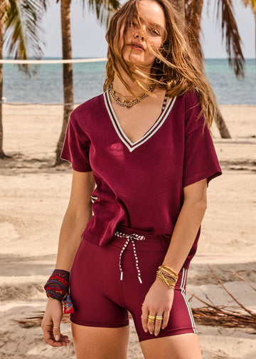 Sienna V Neck Tee - Red