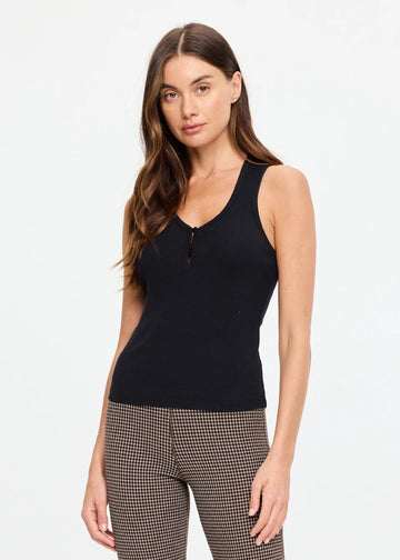 Charli Button Tank Top - Black