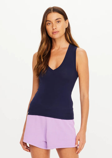 Abby V Neck Tank Top - Navy