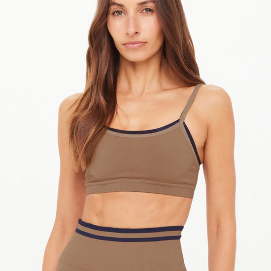 form double layer sports bra brown color