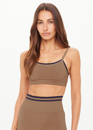 form double layer sports bra brown color