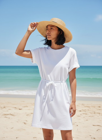 Rolled Sleeve Dress - Optic White