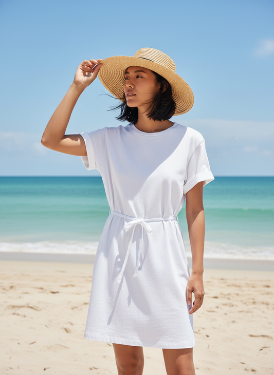 Rolled Sleeve Dress - Optic White
