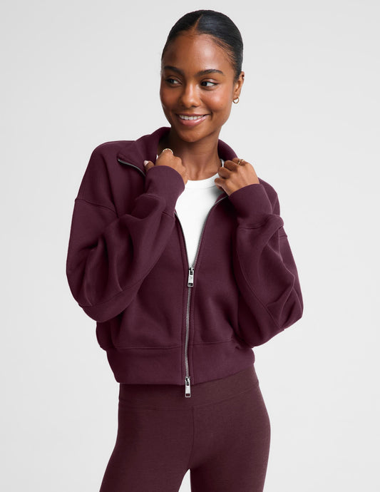 Double Zip Cropped Jacket - Cabernet