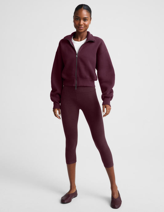 Double Zip Cropped Jacket - Cabernet