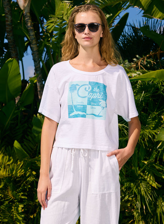 Cropped Athletic Tee - The Capri - Optic White