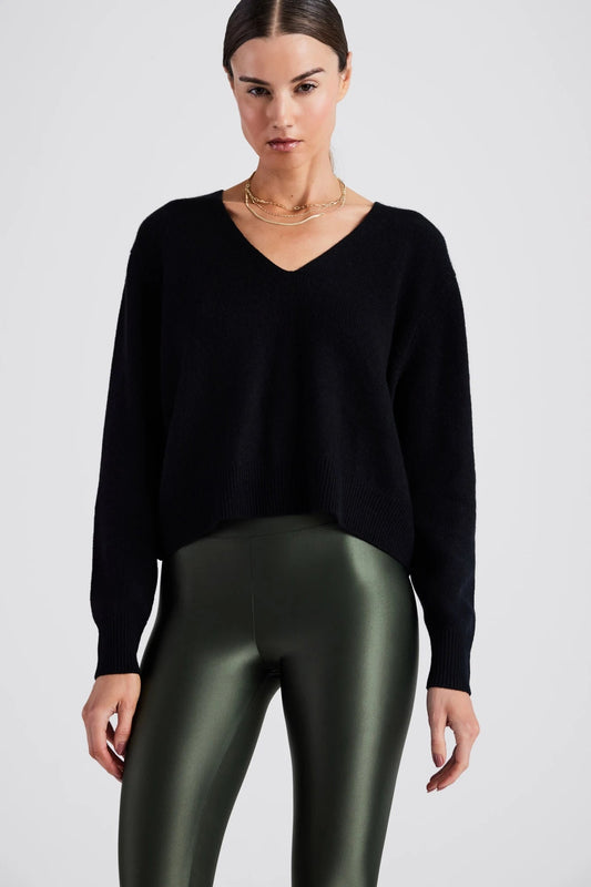 Zola Cashmere Long Sleeve V-Neck Sweater - Black