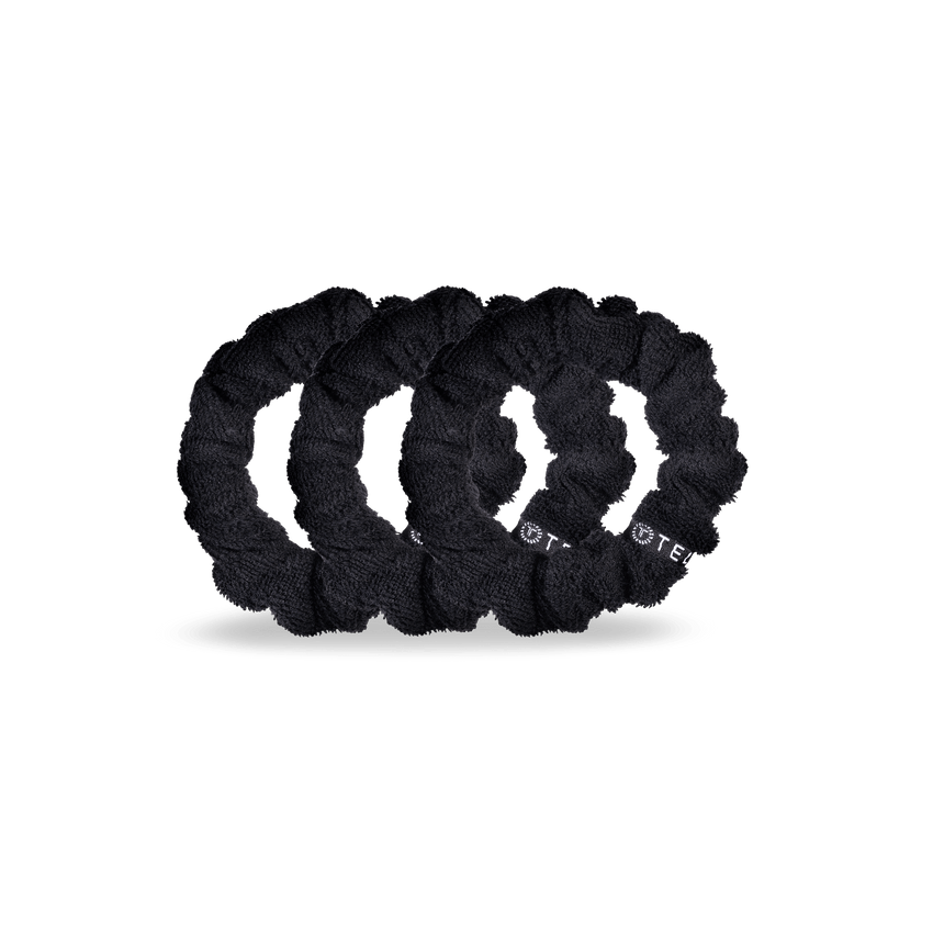 scrunchie for short hair teleties black terry cloth 3 piece