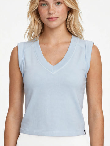Softest Fleece V-Neck Muscle Pullover - Blue Haze