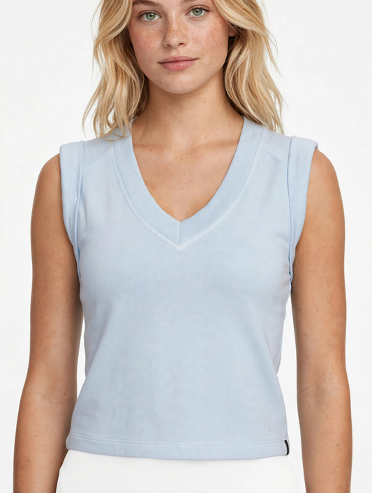 Softest Fleece V-Neck Muscle Pullover - Blue Haze