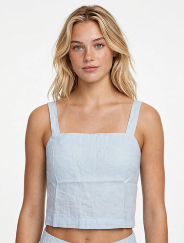 Linen Double Hem Top - Blue Haze
