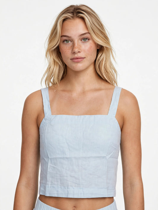Linen Double Hem Top - Blue Haze