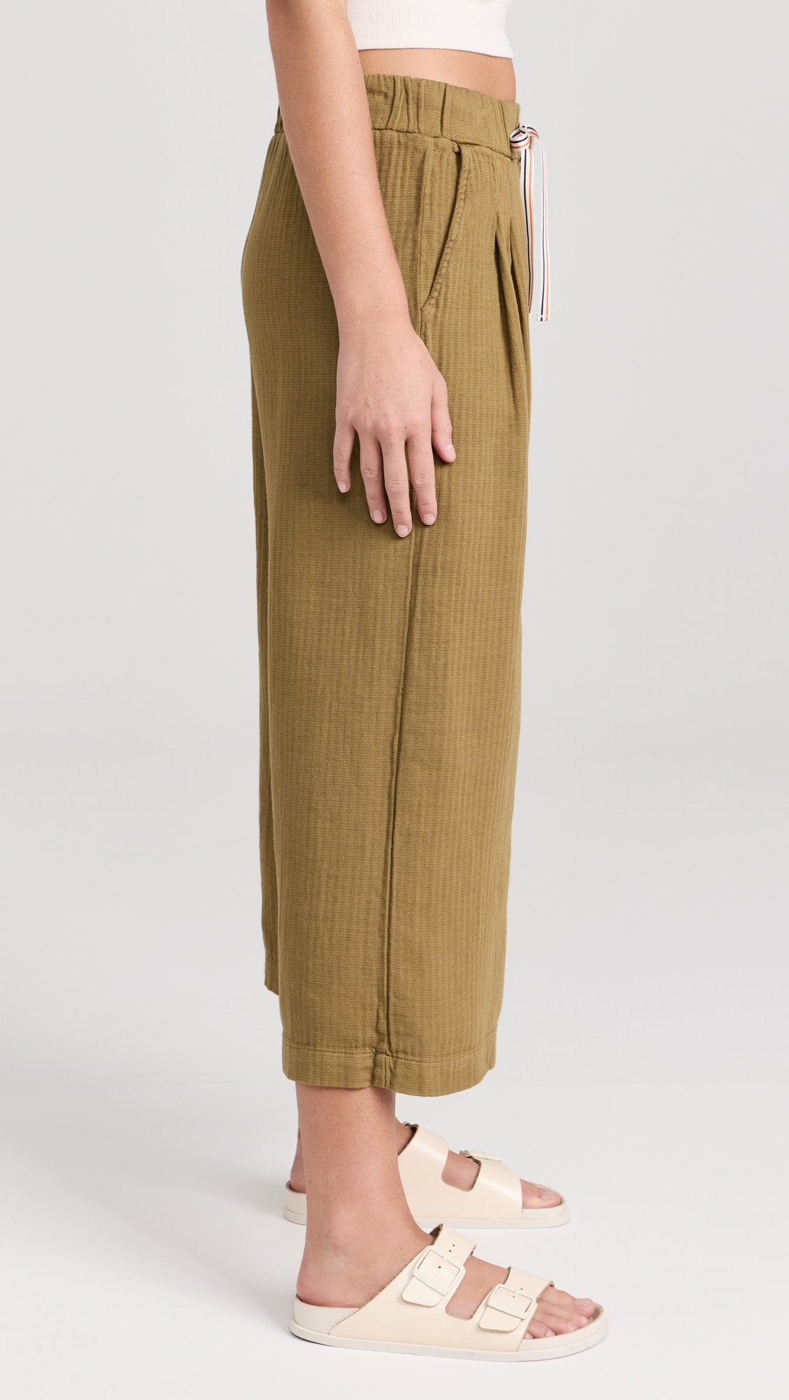 Wide Leg Cropped Pants - Olive