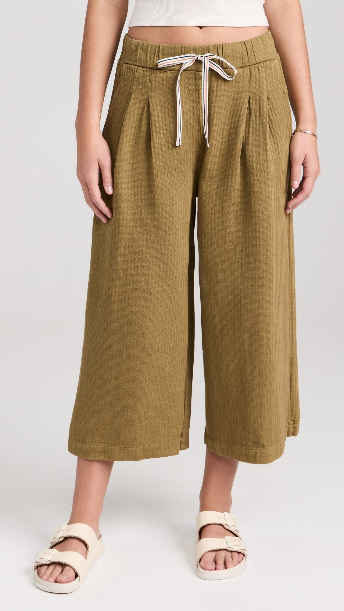 Wide Leg Cropped Pants - Olive