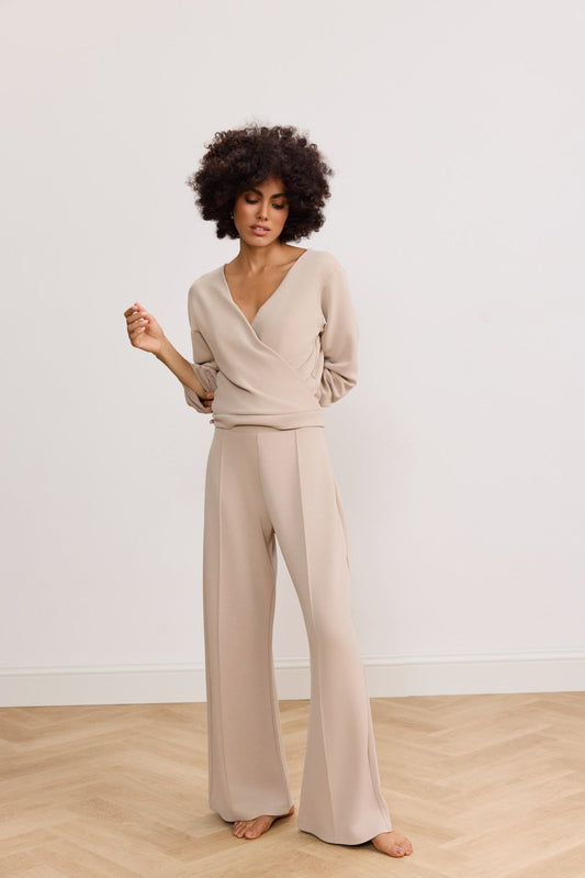 Lara Wide Leg Pants - Beige