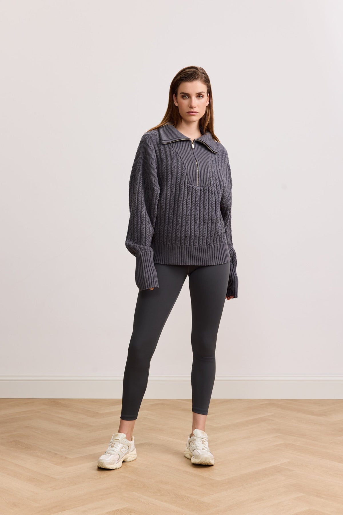 Blake Cable Knit Half-Zip Sweater - Dark Grey