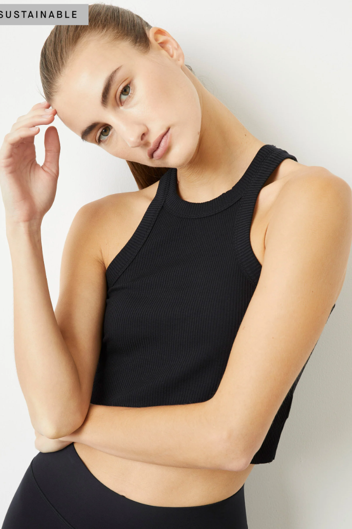 Rivington Ribbed Cropped Tank - Black